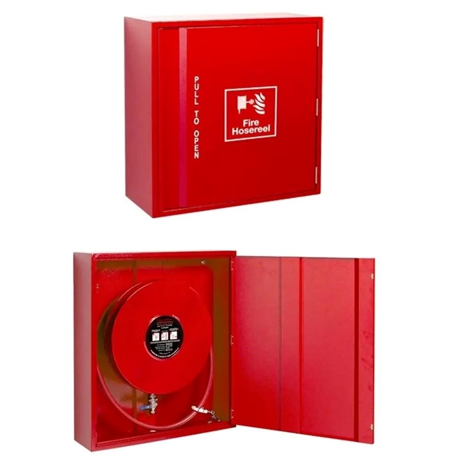 Fire hose reel cabinet open and closed view
