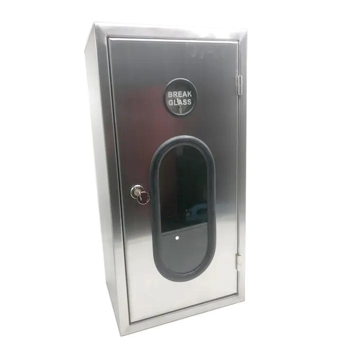 Stainless steel extinguisher cabinet with break glass