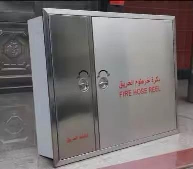 Stainless steel fire hose reel cabinet with Arabic label